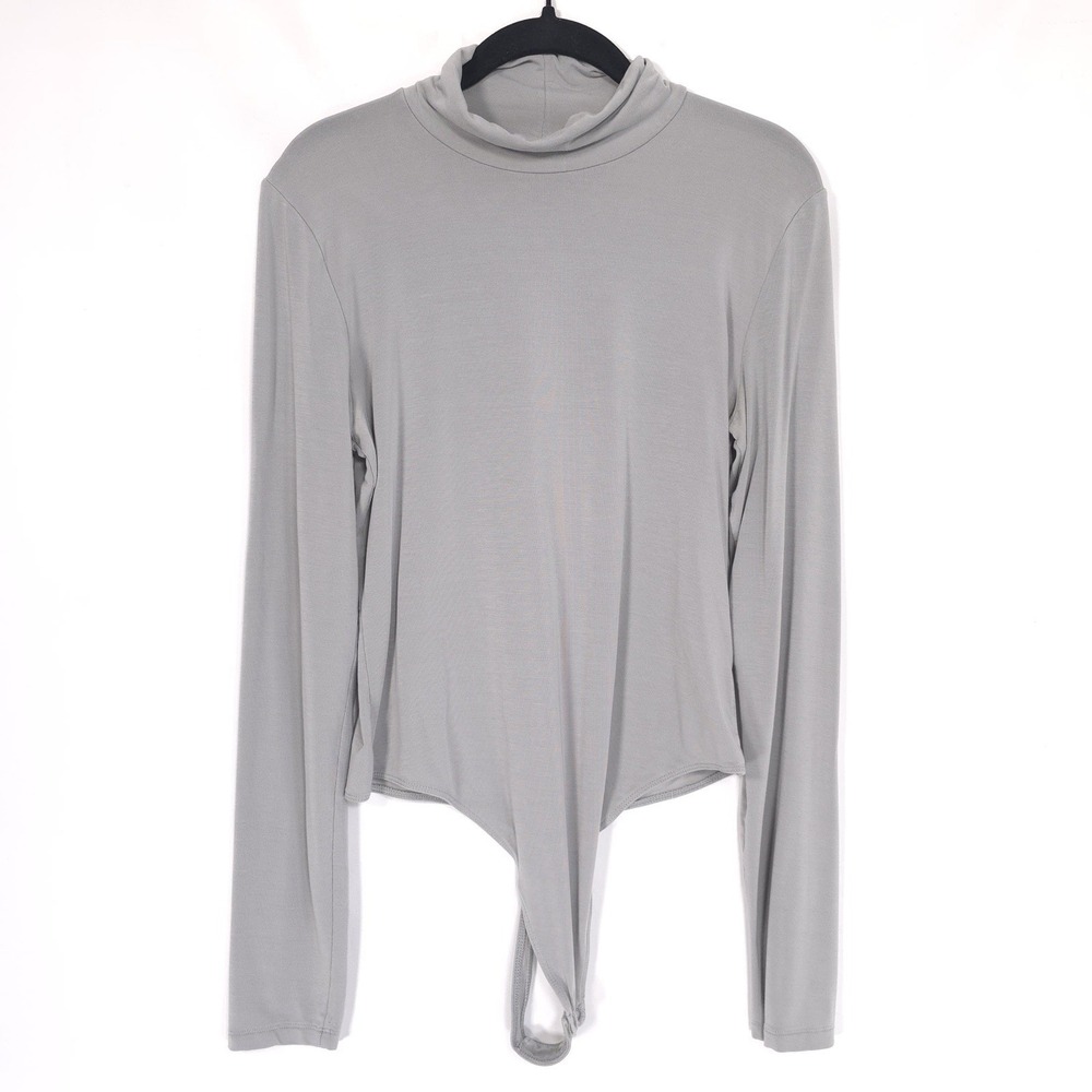 Aritzia Wilfred Women's Bodysuit LARGE Gray Long Sleeve Turtleneck Tencel Stretc